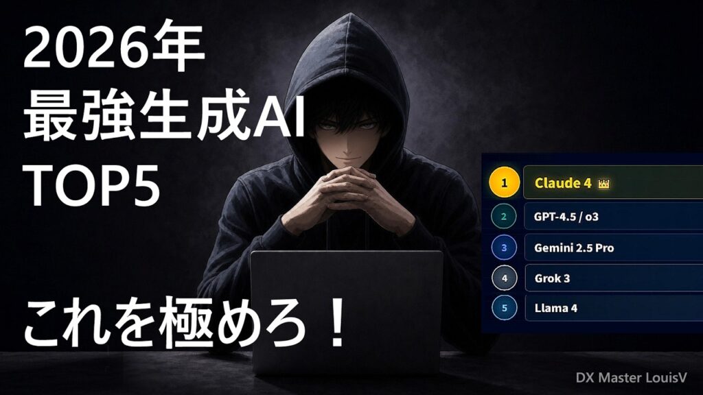 2026年最強生成AIのトップ５ 最新情報について！ Claude 4・GPT-4.5・Gemini 2.5 Pro・Grok 3・Llama 4。生成AIランキング。おすすめの生成AIを紹介。