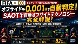 【FIFA x DX】オフサイドを0.001秒で自動判定！SAOT半自動オフサイドテクノロジー完全解説｜12台カメラ・骨格AI・VAR判定12秒の仕組みを徹底解説！